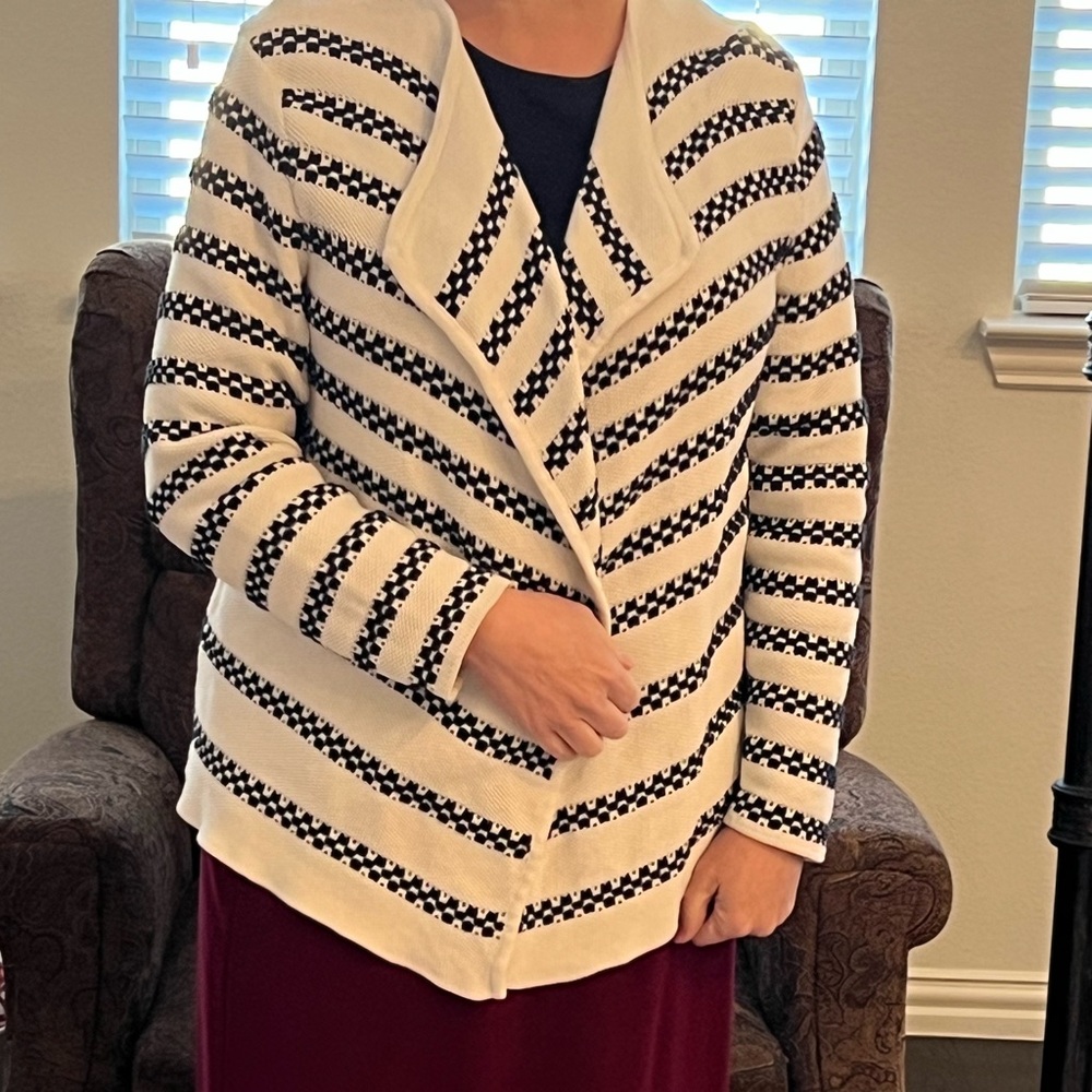 Talbots Black and White Striped Cardigan